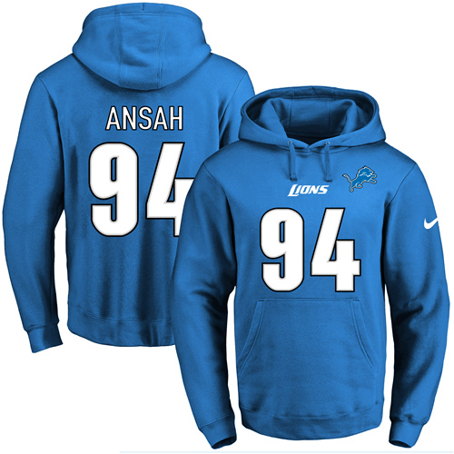 Nike Lions #94 Ziggy Ansah Blue Name & Number Pullover NFL Hoodie